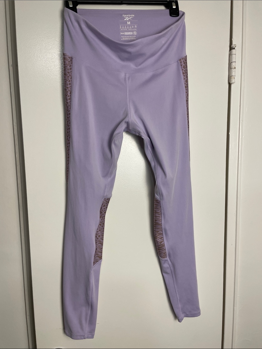 Reebok Lavender Girls' High-Waist Leggings with Patterned Side Panels